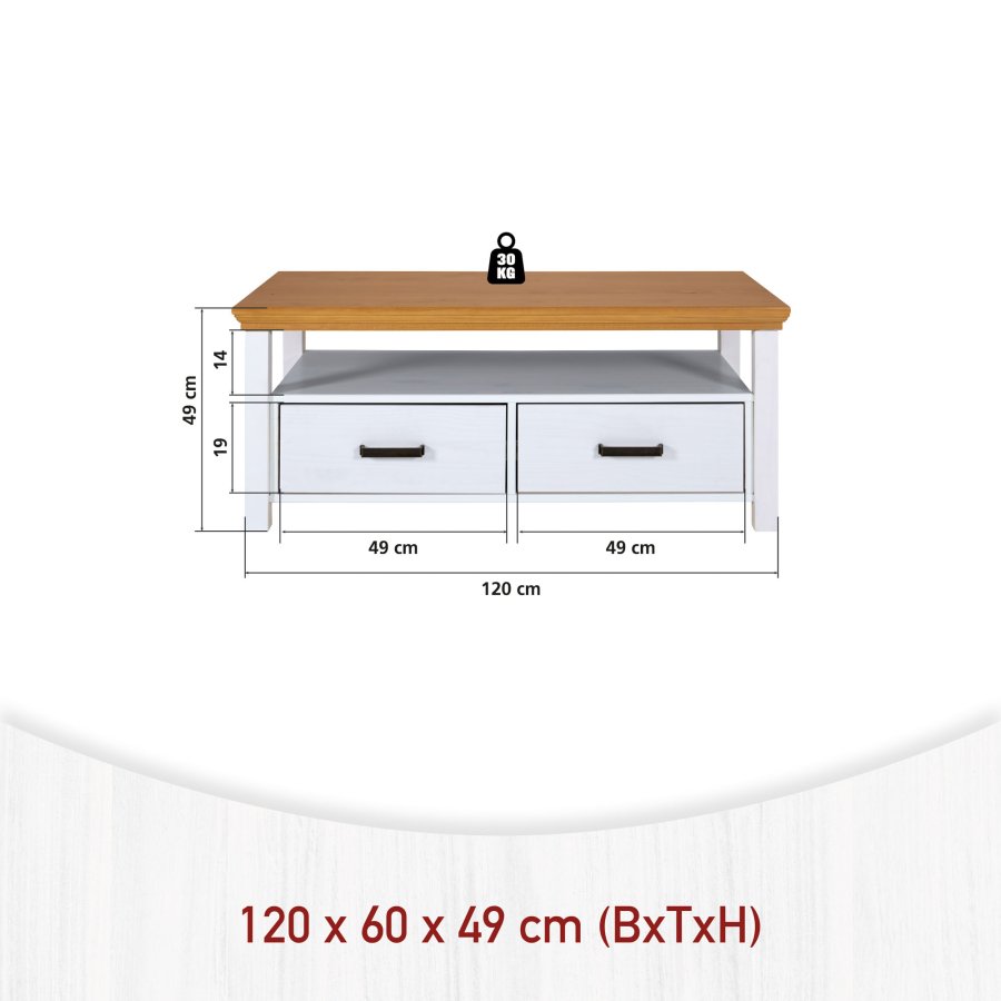 NORDIC LIVING COLLECTION Maluno soffbord, vitt, med 2 l�dor, tillverkat av massivt tr�, vitlackerat