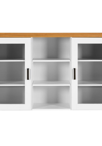 NORDIC LIVING COLLECTION Maluno vitrineskabtop, m. 2 l�ger, 6 hylder - glas og natur og hvid fyrretr�