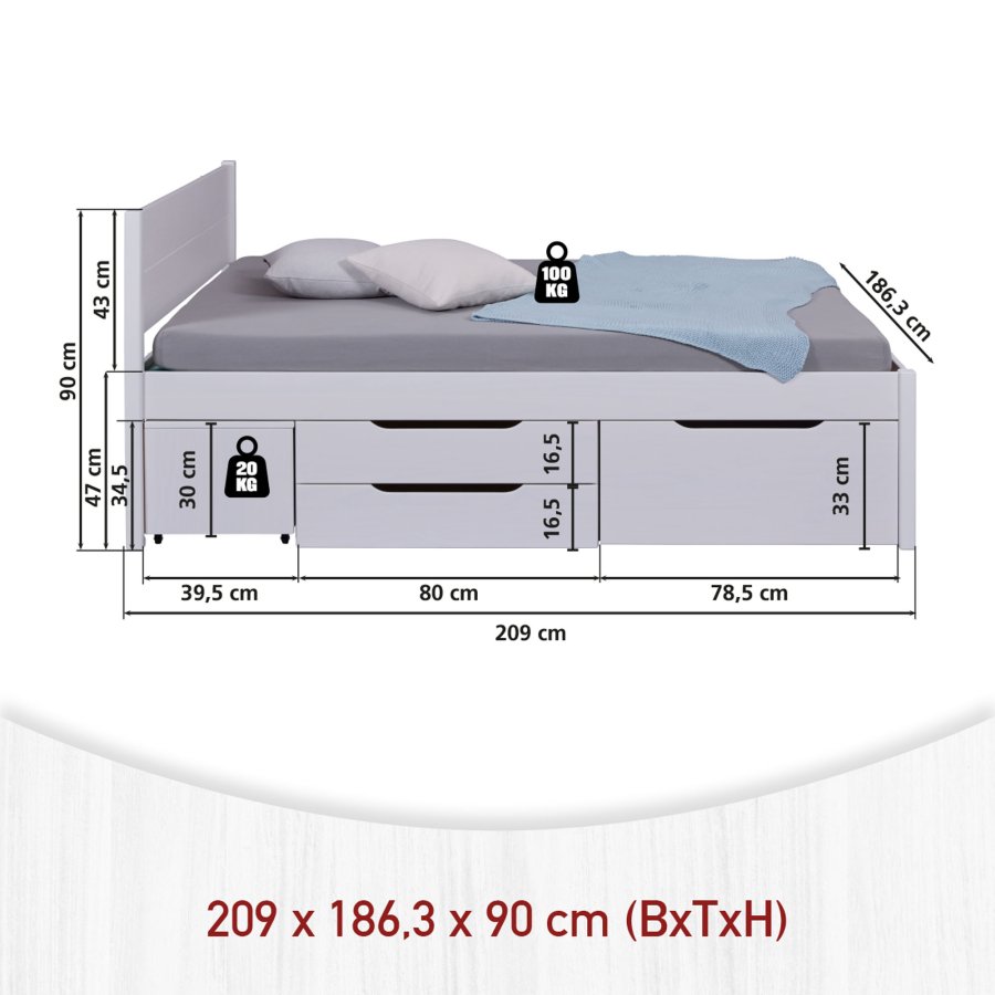 NORDIC LIVING COLLECTION 2 skuffer, 4 skuffer, laget av heltre furu