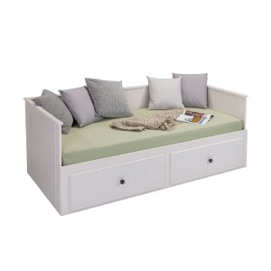 NORDIC LIVING COLLECTION Palino uttrekksseng 90x200 cm hvit inkl. lamellbunn med 2-i-1 uttrekkbar liggeflate, laget av b�rekraftig massivt tre og med 2 skuffer