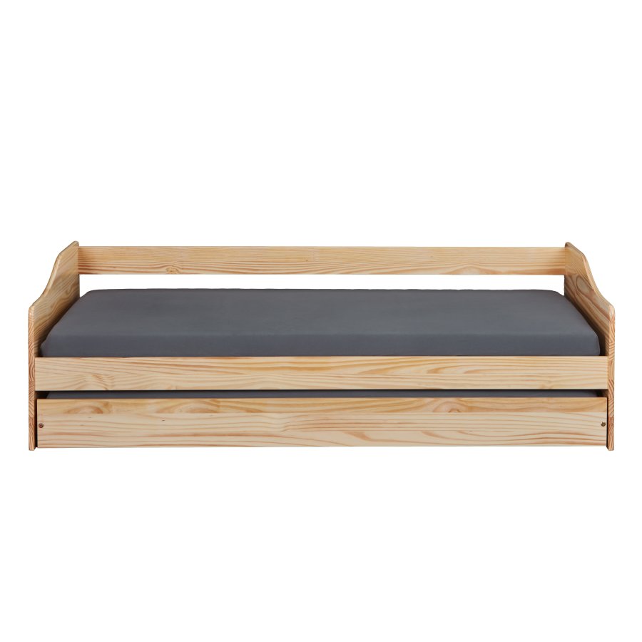 NORDIC LIVING COLLECTION Funksjonsseng LEONIE '23 90x200 cm laget av heltre i naturlakk med heltre lamellbunn og ekstra soveplass