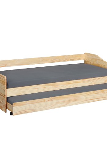 NORDIC LIVING COLLECTION Funksjonsseng LEONIE '23 90x200 cm laget av heltre i naturlakk med heltre lamellbunn og ekstra soveplass