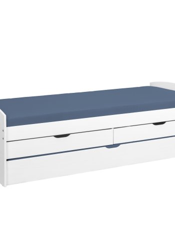 NORDIC LIVING COLLECTION Funktionell s&auml;ng i massivt tr&auml; i vitt med 2 l�dor och en utdragbar liggyta.