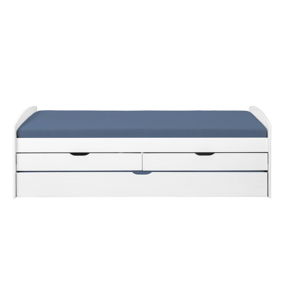 NORDIC LIVING COLLECTION Funktionell s&auml;ng i massivt tr&auml; i vitt med 2 l�dor och en utdragbar liggyta.