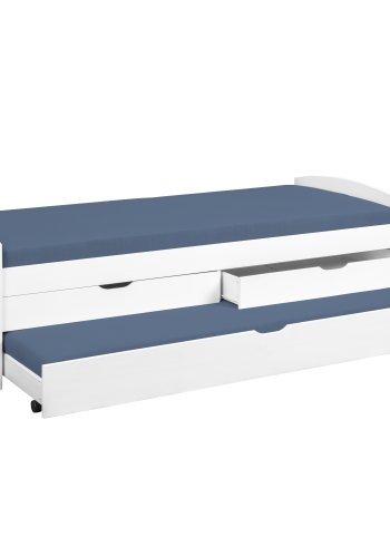 NORDIC LIVING COLLECTION Funktionell s&auml;ng i massivt tr&auml; i vitt med 2 l�dor och en utdragbar liggyta.
