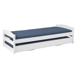 NORDIC LIVING COLLECTION 2-i-1-s&auml;ng i massivt tr&auml; med utdragbar l�da och g&auml;sts&auml;ngsfunktion: dubbels&auml;ng i samma h&ouml;jd inklusive ribbotten