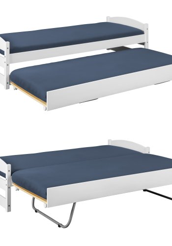 NORDIC LIVING COLLECTION 2-i-1-s&auml;ng i massivt tr&auml; med utdragbar l�da och g&auml;sts&auml;ngsfunktion: dubbels&auml;ng i samma h&ouml;jd inklusive ribbotten