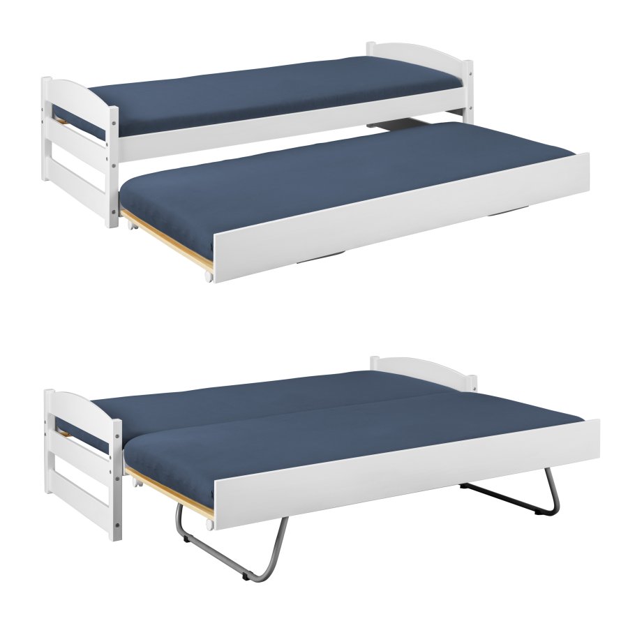 NORDIC LIVING COLLECTION 2-i-1-s&auml;ng i massivt tr&auml; med utdragbar l�da och g&auml;sts&auml;ngsfunktion: dubbels&auml;ng i samma h&ouml;jd inklusive ribbotten