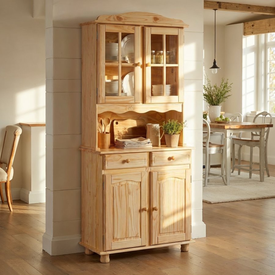 NORDIC LIVING COLLECTION Vitrineskap med 2 d�rer i Alicante-furu, fargel�s