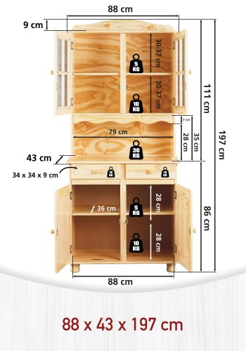 NORDIC LIVING COLLECTION Vitrineskap med 2 d�rer i Alicante-furu, fargel�s