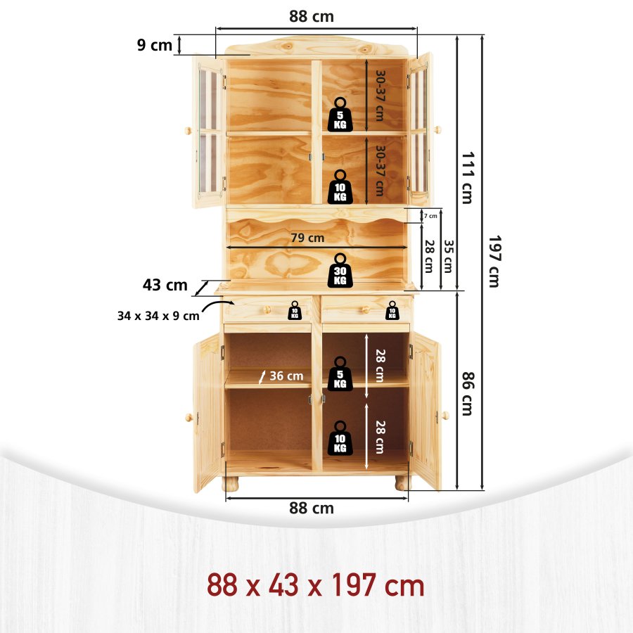 NORDIC LIVING COLLECTION Vitrineskap med 2 d�rer i Alicante-furu, fargel�s