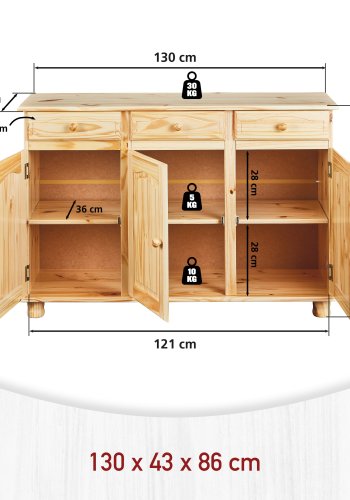 NORDIC LIVING COLLECTION Massivt tr&auml;sk&auml;nk tillverkad av furu med 3 l�dor och 3 d&ouml;rrar