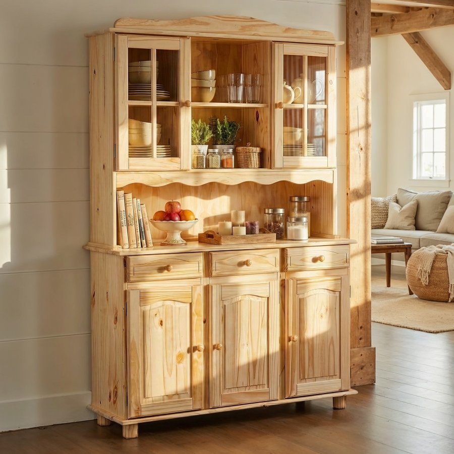 NORDIC LIVING COLLECTION Toscana vitrineskap med 3 skuffer og 5 hyller bak 5 d�rer