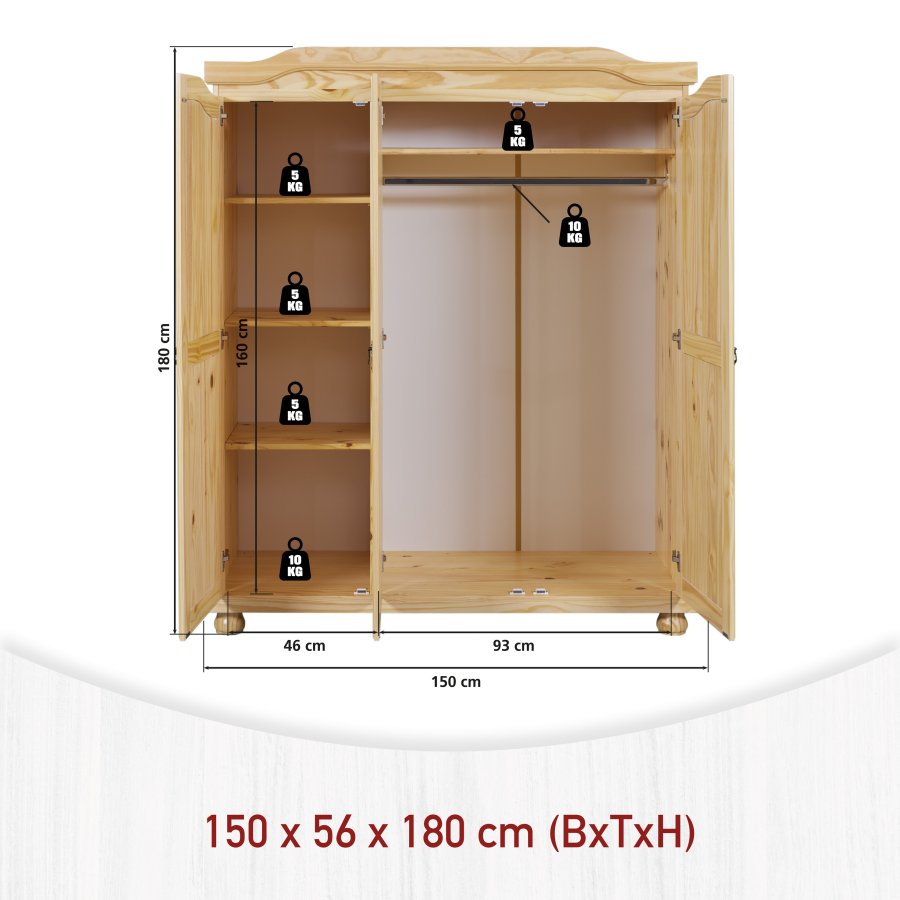 NORDIC LIVING COLLECTION Tr�dg�rdssk�p Bern 3-d�rrars naturfuru massivt tr�