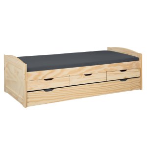 NORDIC LIVING COLLECTION Marinella funktionss&auml;ng 90x200 tillverkad av massivt tr&auml; i naturlack med 3 l�dor och extra sovyta inklusive ribbotten