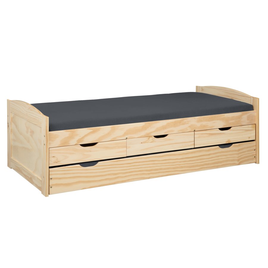 NORDIC LIVING COLLECTION Marinella funktionss&auml;ng 90x200 tillverkad av massivt tr&auml; i naturlack med 3 l�dor och extra sovyta inklusive ribbotten