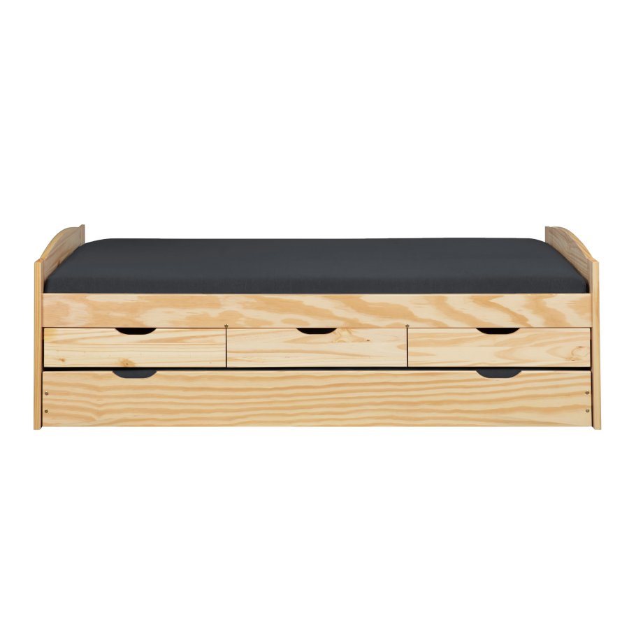 NORDIC LIVING COLLECTION Marinella funktionss&auml;ng 90x200 tillverkad av massivt tr&auml; i naturlack med 3 l�dor och extra sovyta inklusive ribbotten