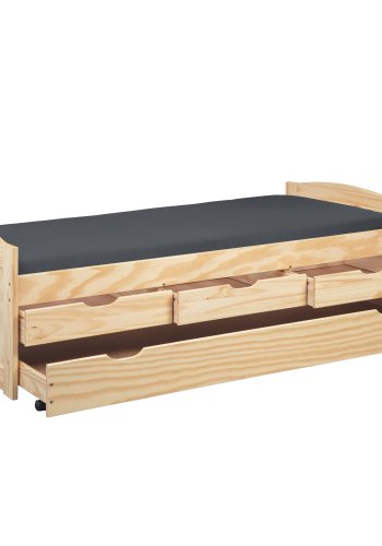 NORDIC LIVING COLLECTION Marinella funktionss&auml;ng 90x200 tillverkad av massivt tr&auml; i naturlack med 3 l�dor och extra sovyta inklusive ribbotten