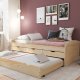 NORDIC LIVING COLLECTION Marinella funktionss&auml;ng 90x200 tillverkad av massivt tr&auml; i naturlack med 3 l�dor och extra sovyta inklusive ribbotten