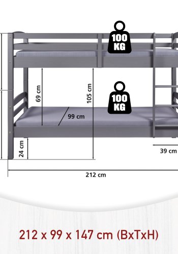 NORDIC LIVING COLLECTION LAVIUS v�ningss&auml;ng 90x200 tillverkad av massivt tr&auml; inklusive ribbotten, kan delas till 2 enkels&auml;ngar