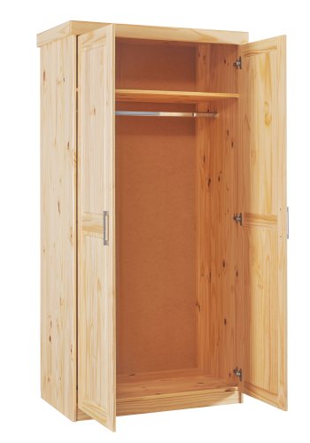 NORDIC LIVING COLLECTION Leon sk�p med 2 d�rrar i massiv furu med 1 stort fack med kl�dst�ng, 1 hatthylla och PVC-handtag