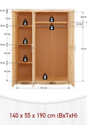 NORDIC LIVING COLLECTION Pelle-skap med 3 d�rer, heltre furu, naturlig utf�relse