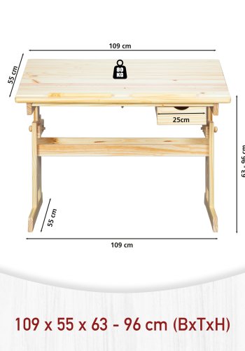NORDIC LIVING COLLECTION Julia skrivbord 109x55 med f&auml;rgl&ouml;s Sl h&ouml;jdjusterbart med tippbart hyllplan