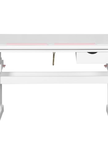 NORDIC LIVING COLLECTION Skrivbord i massiv furu, Baru, rosa/vit, h&ouml;jdjusterbart med tippbart hyllplan, bokhylla och en l�da
