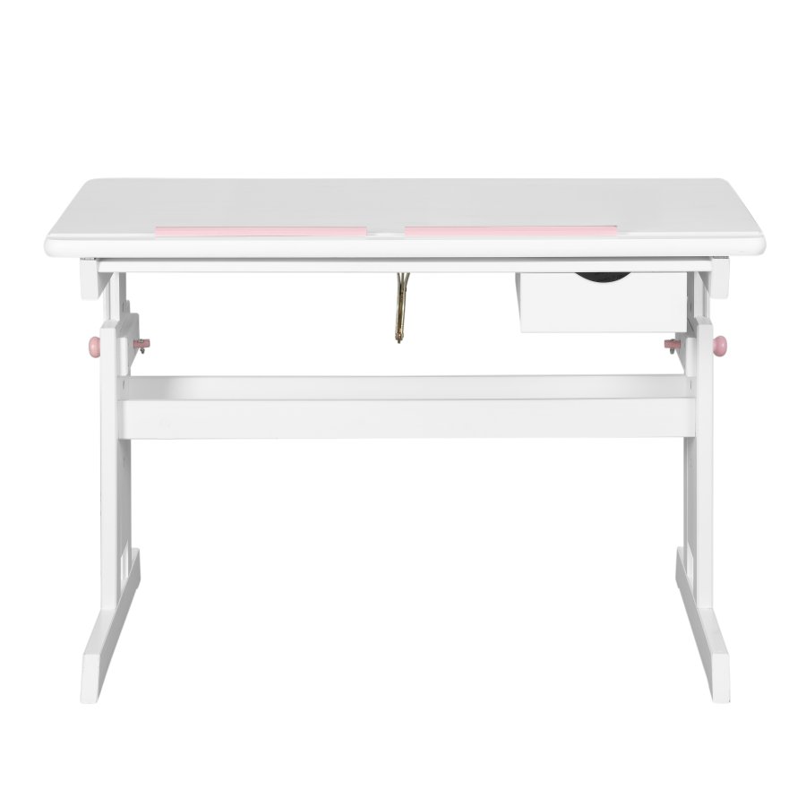 NORDIC LIVING COLLECTION Skrivbord i massiv furu, Baru, rosa/vit, h&ouml;jdjusterbart med tippbart hyllplan, bokhylla och en l�da