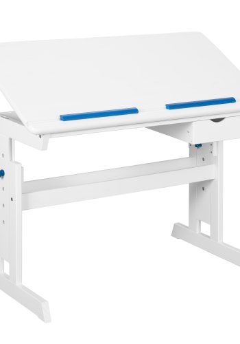 NORDIC LIVING COLLECTION Skrivbord i massiv furu, Baru, rosa/vit, h&ouml;jdjusterbart med tippbart hyllplan, bokhylla och en l�da