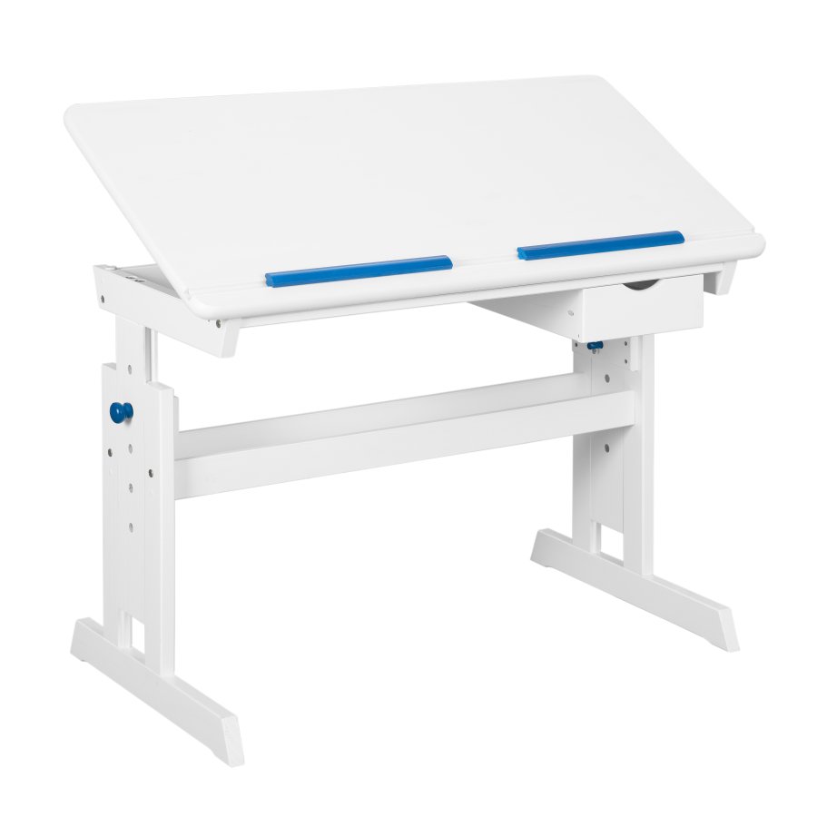 NORDIC LIVING COLLECTION Skrivbord i massiv furu, Baru, rosa/vit, h&ouml;jdjusterbart med tippbart hyllplan, bokhylla och en l�da