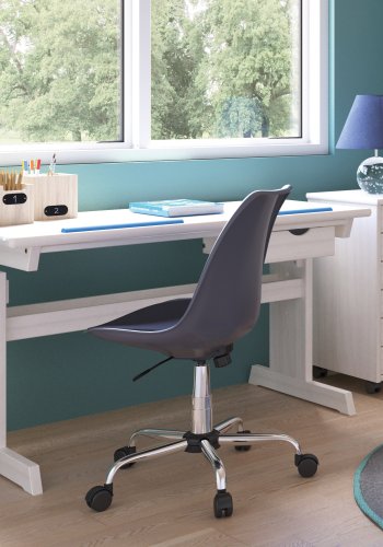 NORDIC LIVING COLLECTION Skrivbord i massiv furu, Baru, rosa/vit, h&ouml;jdjusterbart med tippbart hyllplan, bokhylla och en l�da
