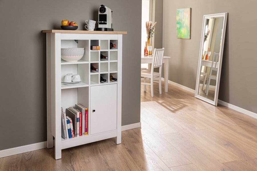 NORDIC LIVING COLLECTION Julina vinsk�p i vitt med 1 d&ouml;rr, 3 stora fack och 12 sm� fack, perfekt f&ouml;r vin&auml;lskare