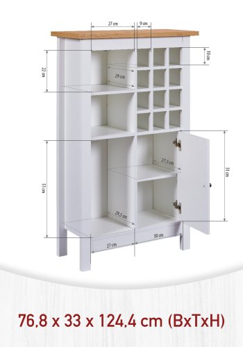 NORDIC LIVING COLLECTION Julina vinsk�p i vitt med 1 d&ouml;rr, 3 stora fack och 12 sm� fack, perfekt f&ouml;r vin&auml;lskare