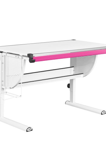 NORDIC LIVING COLLECTION Matts 3-i-1-skrivbord, vitt/gr&ouml;nt/rosa, T&Uuml;V-certifierat, h&ouml;jdjusterbart med tippbart hyllplan och skolv&auml;skshylla