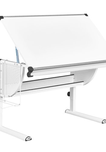 NORDIC LIVING COLLECTION Matts 3-i-1-skrivbord, vitt/gr&ouml;nt/rosa, T&Uuml;V-certifierat, h&ouml;jdjusterbart med tippbart hyllplan och skolv&auml;skshylla