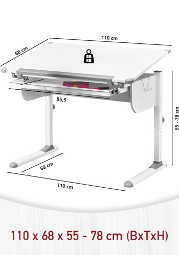 NORDIC LIVING COLLECTION Studare-skrivbord med l�da med tryckfunktion, h&ouml;jdjusterbart och vinklingsbart hyllplan