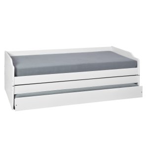 NORDIC LIVING COLLECTION 3-i-1 funktionell soffa Lotar 90x200 tillverkad av massivt tr&auml;, lackerad vit, med 3 liggytor inklusive ribbotten