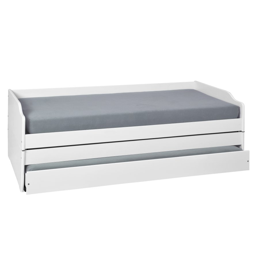NORDIC LIVING COLLECTION 3-i-1 funktionell soffa Lotar 90x200 tillverkad av massivt tr&auml;, lackerad vit, med 3 liggytor inklusive ribbotten