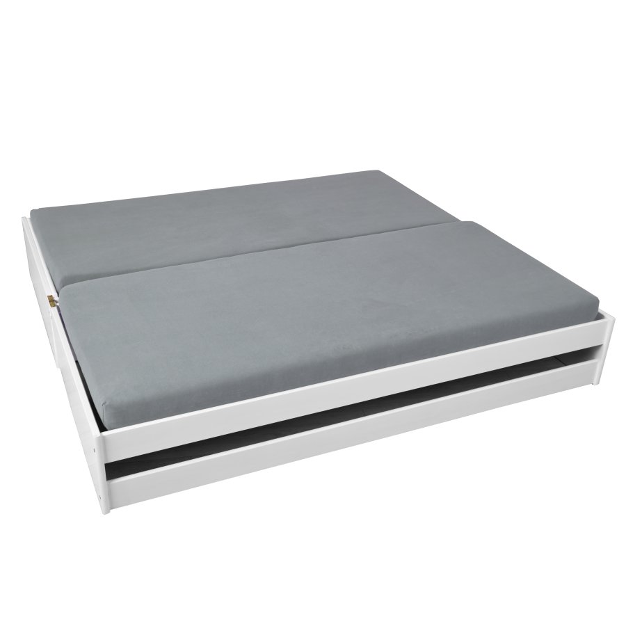 NORDIC LIVING COLLECTION 3-i-1 funktionell soffa Lotar 90x200 tillverkad av massivt tr&auml;, lackerad vit, med 3 liggytor inklusive ribbotten