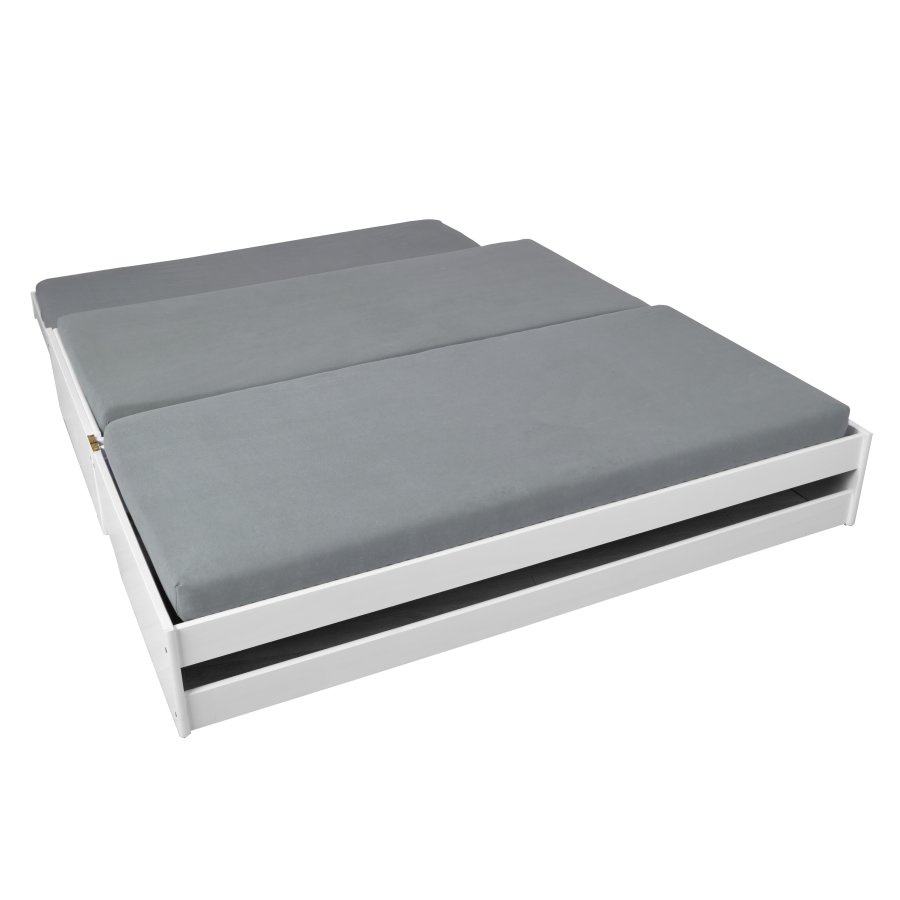 NORDIC LIVING COLLECTION 3-i-1 funktionell soffa Lotar 90x200 tillverkad av massivt tr&auml;, lackerad vit, med 3 liggytor inklusive ribbotten