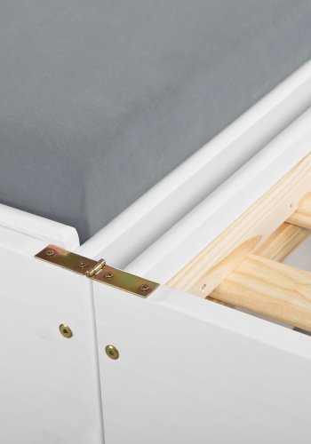 NORDIC LIVING COLLECTION 3-i-1 funktionell soffa Lotar 90x200 tillverkad av massivt tr&auml;, lackerad vit, med 3 liggytor inklusive ribbotten