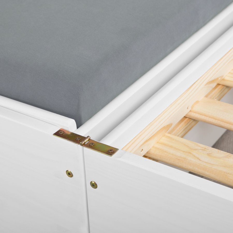 NORDIC LIVING COLLECTION 3-i-1 funktionell soffa Lotar 90x200 tillverkad av massivt tr&auml;, lackerad vit, med 3 liggytor inklusive ribbotten