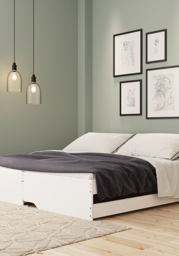 NORDIC LIVING COLLECTION 3-i-1 funktionell soffa Lotar 90x200 tillverkad av massivt tr&auml;, lackerad vit, med 3 liggytor inklusive ribbotten