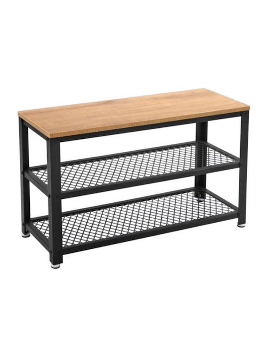 Vasagle LBS073N01 Skohylla i metall med 2 hyllor och b&auml;nk