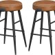 VASAGLE Echo Collection ULBC080K01 Barstole, S�t med 2, K�kkenstole, Morgenmadsstole, Syet Kunstl�der, 61 cm H�j, Hjemmebar, Spisestue, Nem Samling, Karamelbrun