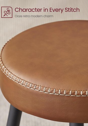 VASAGLE Echo Collection ULBC080K01 Barstole, S�t med 2, K�kkenstole, Morgenmadsstole, Syet Kunstl�der, 61 cm H�j, Hjemmebar, Spisestue, Nem Samling, Karamelbrun