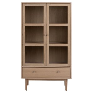 ACT NORDIC Aston vitrineskab, m. 2 glaslger og 1 skuffe - hvidpigmenteret egefinér og eg