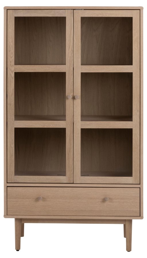 ACT NORDIC Aston vitrineskab, m. 2 glaslger og 1 skuffe - hvidpigmenteret egefinér og eg