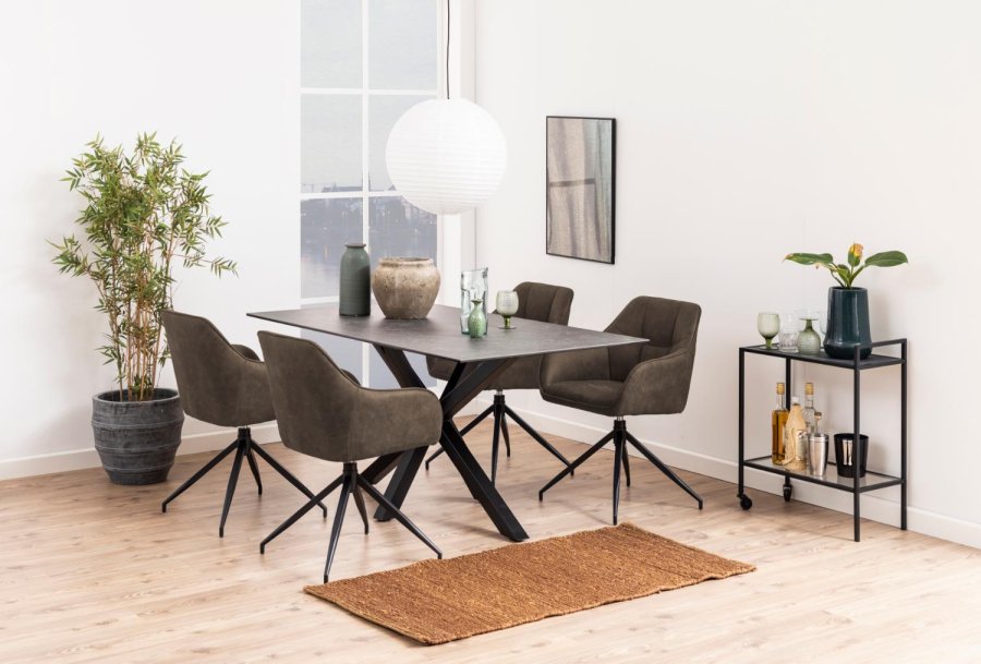 ACT NORDIC Brenda spisebordsstol, m. armln og drejefunktion - lysebrun polyester og sort metal